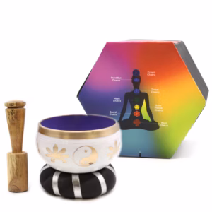 Yin & Yang Singing Bowl Set - White/Purple - 10.7cm