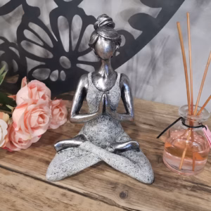 Yoga Beeldje - Vrouw - Zilver & Wit - 24cm