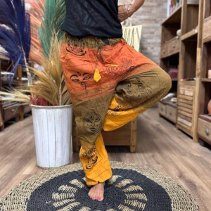 Pantalon de Yoga & Festival - Taille Haute Imprimés Himalaya - Orange