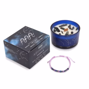 Bougie de Cristal du Zodiaque avec Bracelet de Pierres Fines - Verseau