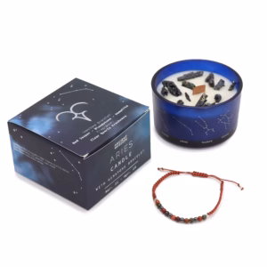 Bougie de Cristal du Zodiaque avec Bracelet de Pierres Fines - Bélier