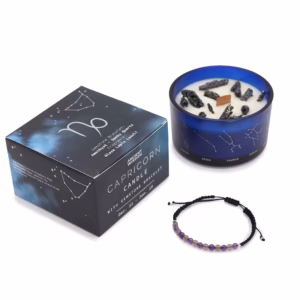 Bougie de Cristal du Zodiaque avec Bracelet de Pierres Fines - Capricorne