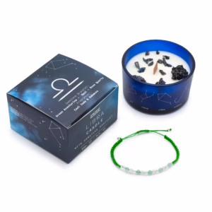 Bougie de Cristal du Zodiaque avec Bracelet de Pierres Fines - Balance