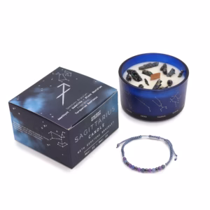 Bougie de Cristal du Zodiaque avec Bracelet de Pierres Fines - Sagittaire