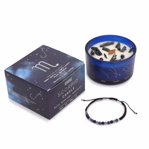 Bougie de Cristal du Zodiaque avec Bracelet de Pierres Fines - Scorpion