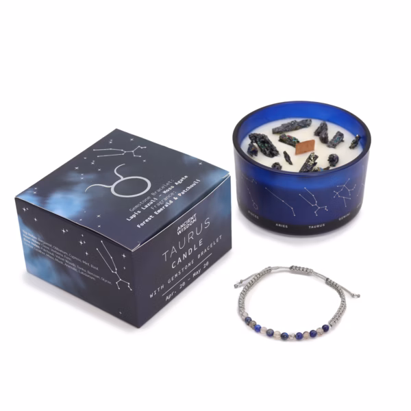 Bougie de Cristal du Zodiaque avec Bracelet de Pierres Fines - Taureau