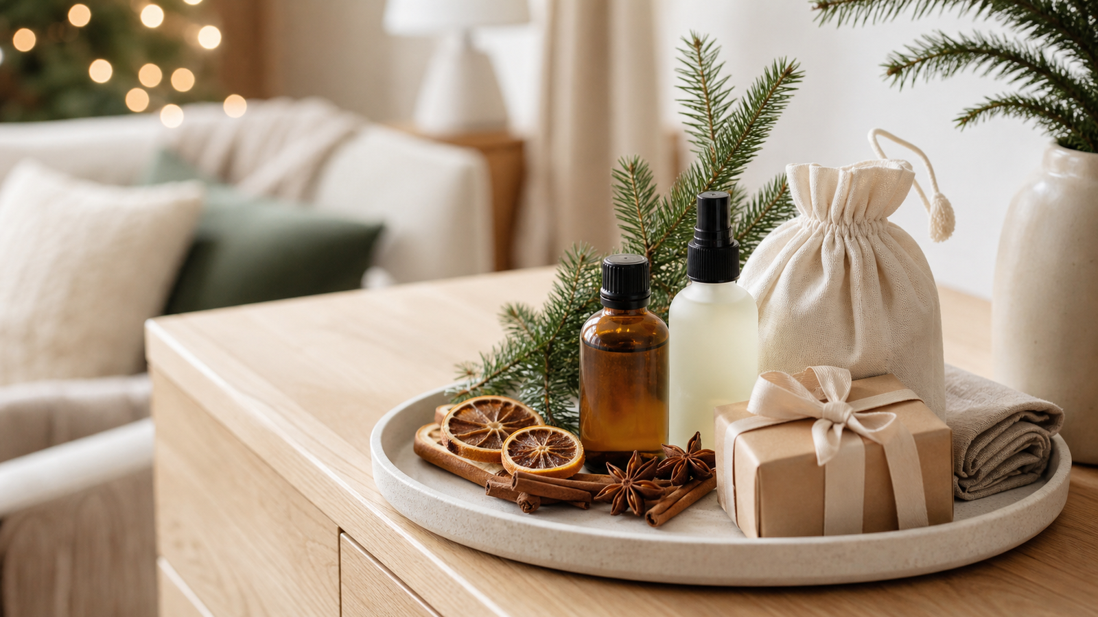 Christmas Scents Guide: How to Choose Festive Home Fragrance and Seasonal Gifts 4 Christmas Fragrance Gift Tray With Room Spray Oil Bottle And Festive Botanicals