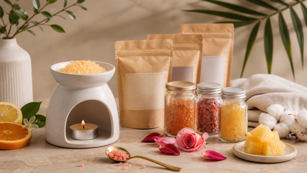 Simmering Granules In A Ceramic Burner With Home Fragrance Scent Cues