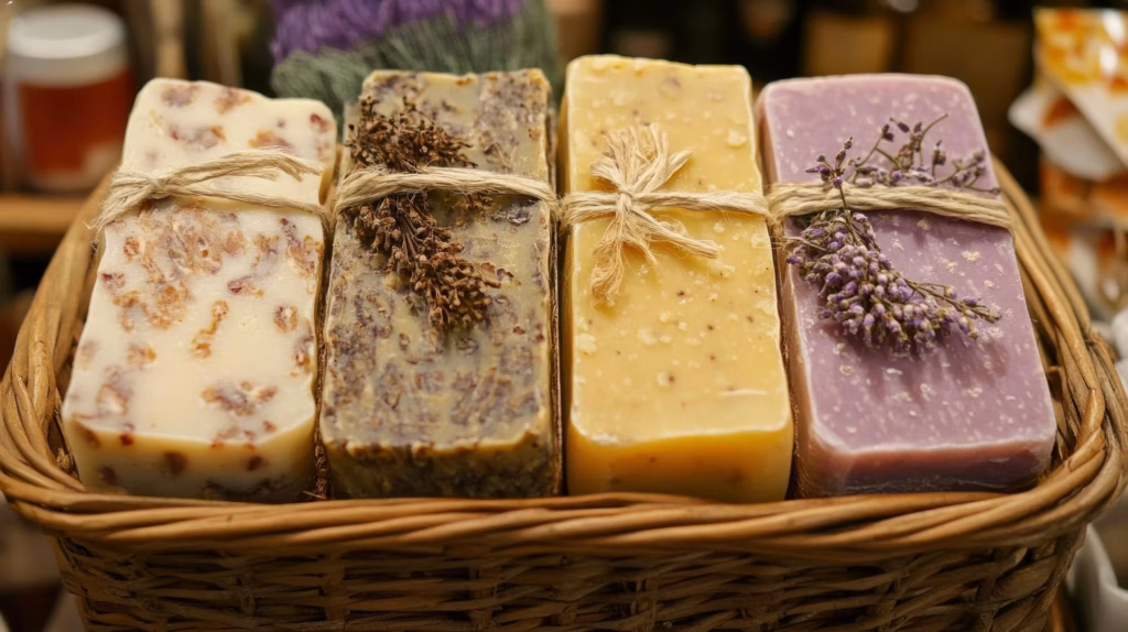 Guide til håndlavet sæbe: Ingredienser og hudtyper 30 Handmade Natural Soaps In A Market Basket - Artisanal Bars For Everyday Skincare And Gifting
