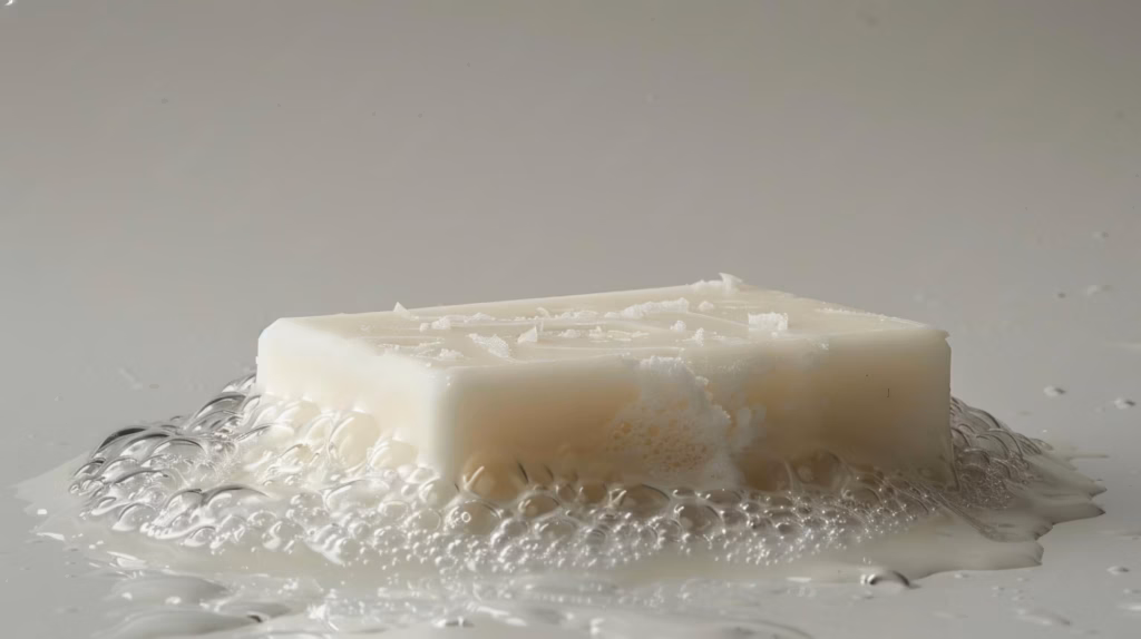 Pourquoi le savon naturel fond-il vite ? Conseils d'entretien 2 Natural Handmade Soap Bar On A Draining Dish With Water Drops